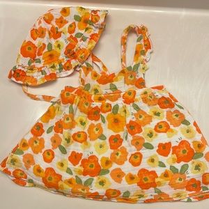Angel Dear Orange and White Floral Dress with Hat